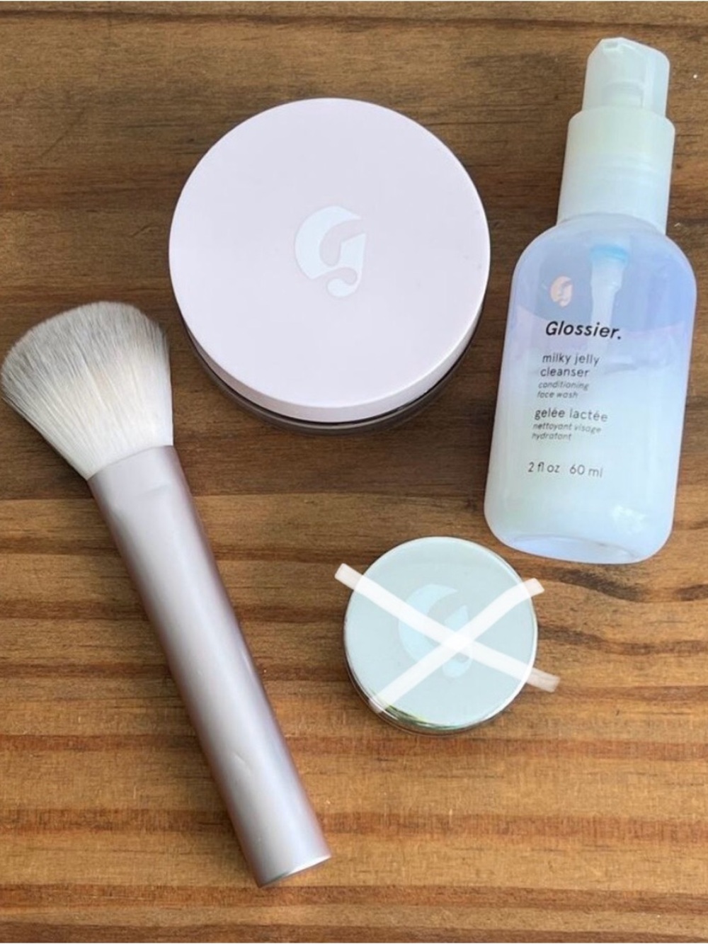 Bundle of Glossier Products Cleanser Wowder and Brush